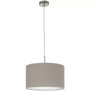 Image of Eglo - Pasteri - 1 Light Ceiling Pendant Satin Nickel with Taupe Fabric Shade, E27