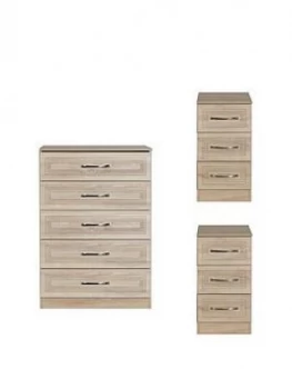 Image of Swift Winchester Ready Assembled 3 Piece Package - 5 Drawer Chest And 2 Bedside Chests