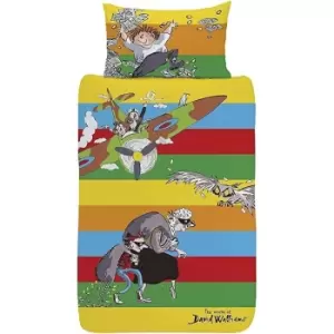 Image of David Walliams Gangsta Granny Stripe Duvet Cover Set (Single) (Yellow/Red/Blue)