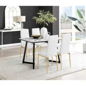 Image of Furniture Box Carson White Marble Effect Dining Table and 4 White Milan Gold Leg Chairs