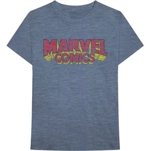 Image of Marvel Comics - Distressed Logo Unisex Medium T-Shirt - Blue