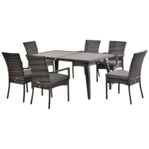 Image of Outsunny Outsuny 7Pc Rattan Dining Set Patio Chair Glass Top Table Wicker Furniture Grey