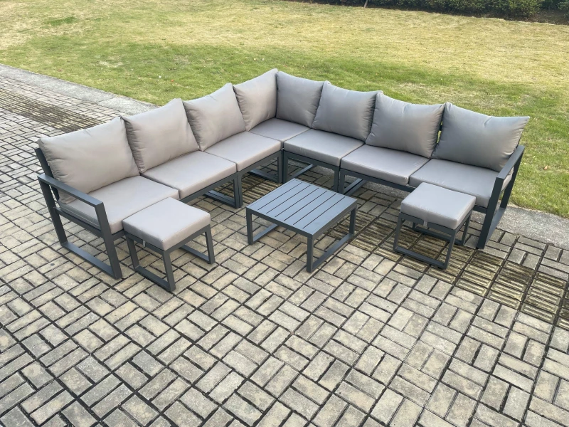 Image of Fimous Outdoor Garden Furniture Patio Lounge Corner Sofa Aluminium Set with Square Coffee Table 2 Small Footstools Dark Grey Dark Grey Unisex