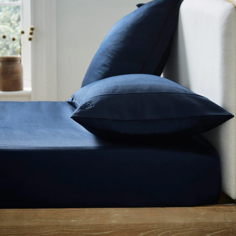 Image of Ted Baker Home Plain Dye Cotton Fitted Sheet Navy unisex KING SIZE