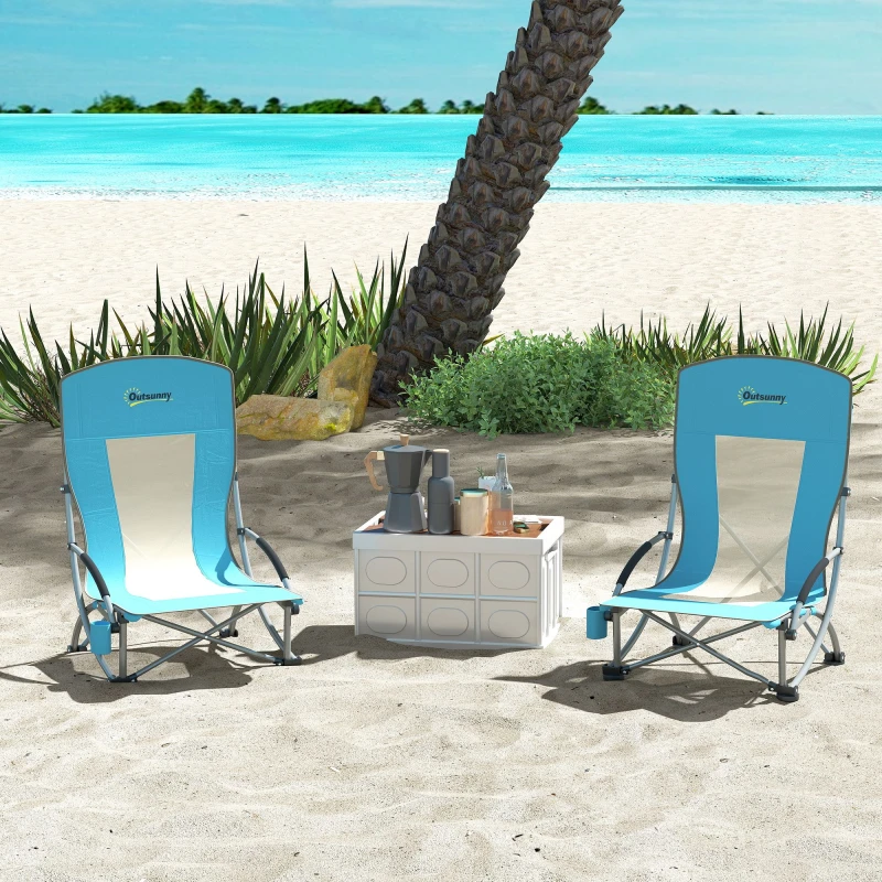 Image of OUTSUNNY Set of 2 Folding Beach Chair, Camping Chair with Carry Bag, Blue Blue Unisex