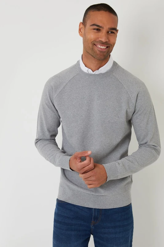 Image of Threadbare Threadbare Men Mock Shirt Raglan Knitted Jumper in Grey Size: Medium Grey M Male 7625915188242
