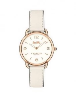 Image of Coach Coach Delancey Slim White Dial Rose Tone Case Chalk Strap Watch