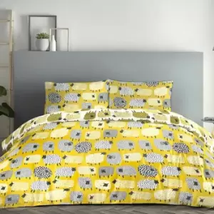 Image of Fusion Dotty Sheep Print Reversible Duvet Cover Set, Ochre, Double