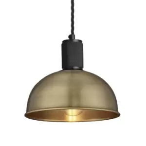 Image of Industville Knurled Dome Pendant Light in Brass with Black Holder / Small