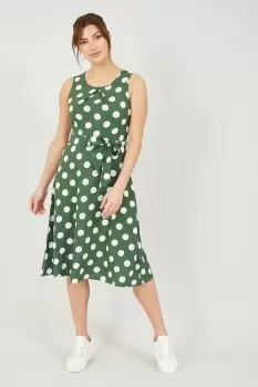 Image of Green Polka Dot Sleeveless Midi Dress