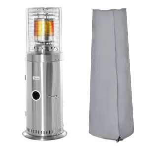 Image of Outsunny 10KW Outdoor Gas Patio Heater Terrace Freestanding Bullet Style Heater with Wheels, Dust Cover, Regulator and Hose, Silver
