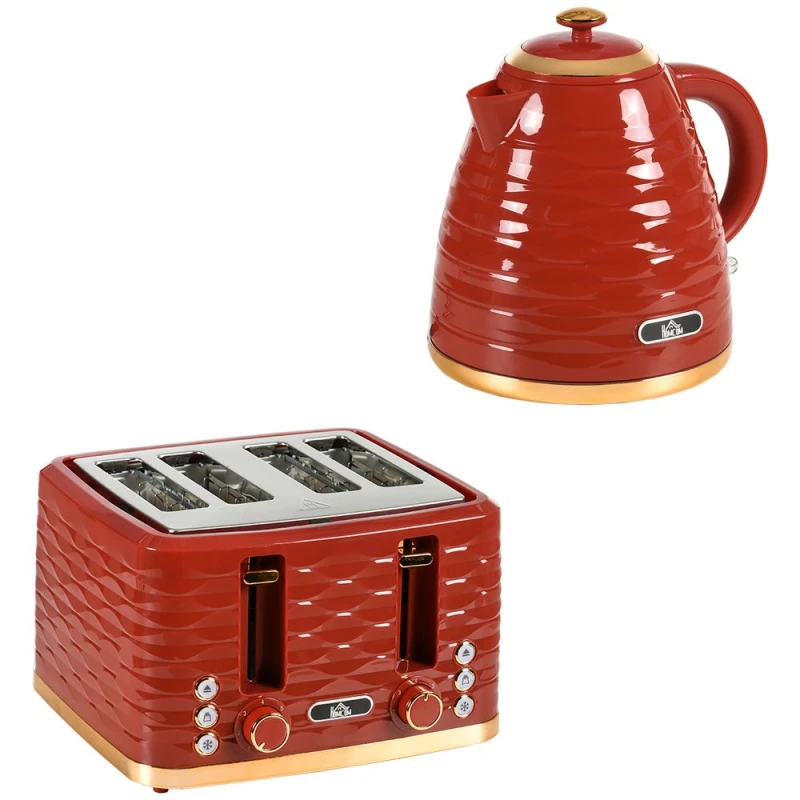 Image of HOMCOM HOMCOM Kettle and Toaster Sets 1.7L Kettle & 4 Slice Toaster w/ Browning Control Red 5056725351823