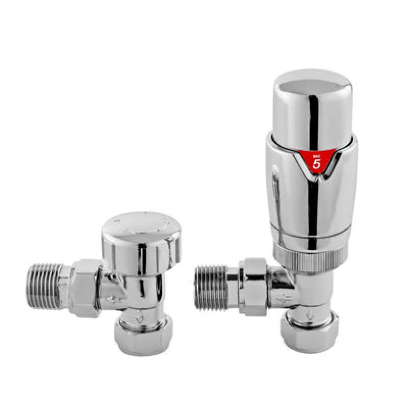 Image of Balterley Luxury Angled Thermostatic Radiator Valves Sold in Pairs Chrome Silver unisex