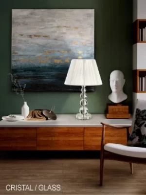 Image of Mercury Large Table Lamp Clear Glass Balls with White Thread Tappered Shade