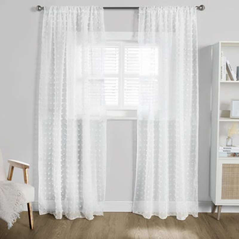 Image of OHS OHS Textured Voile Net Curtains Pair 2 Window Panels Slot Top Set in White Size: 140cm width x 220cm drop White 140cm width x 220cm drop Unisex