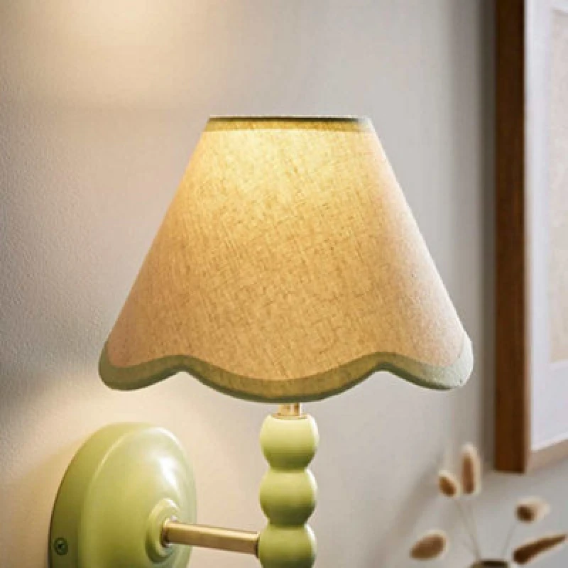 Image of Valuelights Florie Linen Green Scallop Trim Mini Lamp Shade (D)19Cm