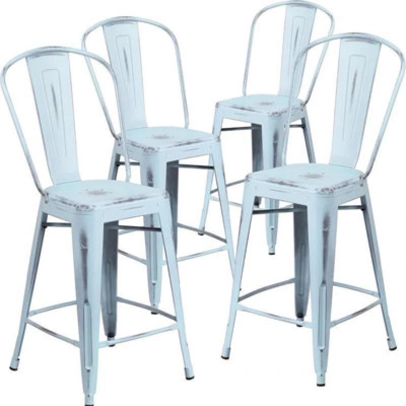 Image of FWStyle FWStyle Set Of 4 24" Baby Blue Distressed Bar Stools Galvanised Steel Blue One Size Unisex 5056413131225