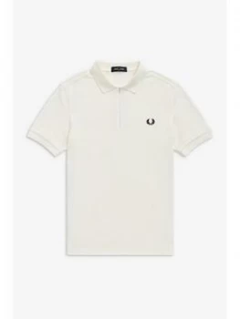 Image of Fred Perry Taped Zip Neck Polo Shirt, White, Size S, Men