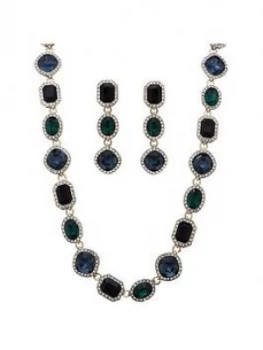 Image of Mood Mood Gold Plated Green Crystal Halo Necklace And Earring Set