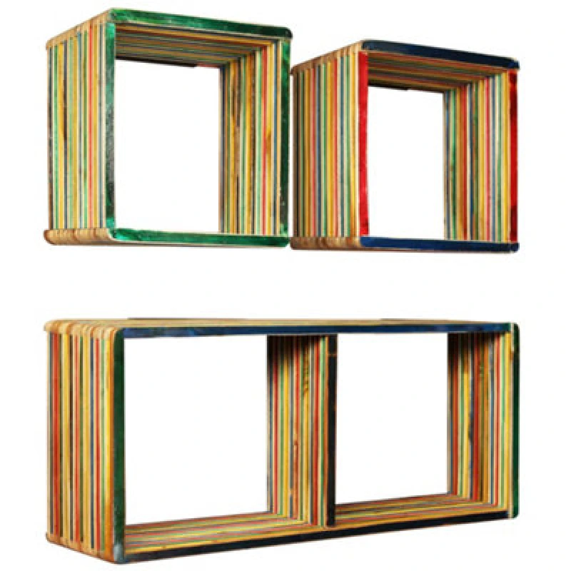 Image of vidaXL Solid Reclaimed Teak Wall Shelf Set 3 Piece Multicolour Home Display