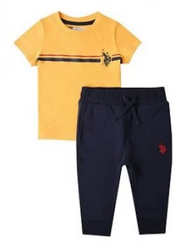 Image of U.S. Polo Assn. Toddler Boys Chest Stripe Tee & Jog Set - Yellow/Navy
