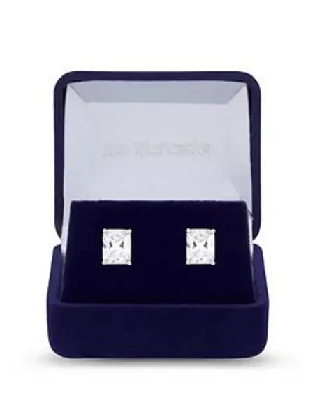 Image of Rhodium Plated Cubic Zirconia Baguette Stud Earrings - Gift Boxed