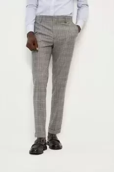 Image of Skinny Fit Grey Blue Pow Check Suit Trousers