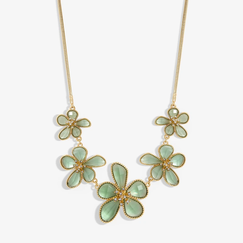 Image of Mood Gold Crystal And Green Glass Flower Necklace Gold