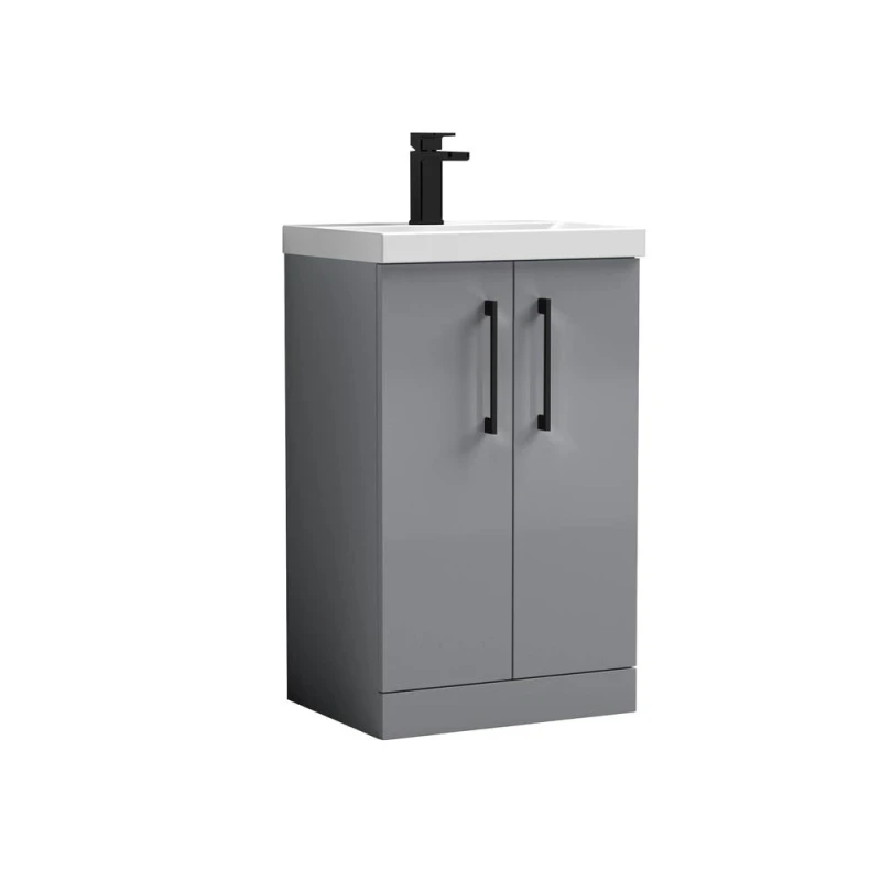 Image of Balterley Modern Bathroom 2 Soft Close Door Vanity Unit Basin, Satin Grey, 500mm in Grey Grey Unisex
