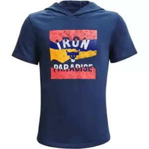 Image of Under Armour Project Rock Terry Short Sleeve Hoodie Junior - Blue