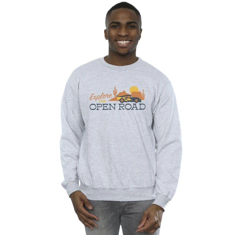Image of Disney Men Cars Explore The Open Road Sweatshirt in Grey Size: Small Grey S Male 5063283483811