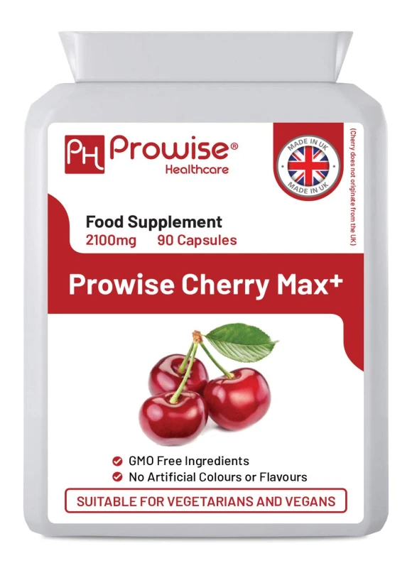 Image of Prowise Healthcare Cherry Max+ 2100mg Montmorency Cherry Added with Black Cherry I 90 Vegan Capsules High Strength I Made in The UK by Prowise Healthc