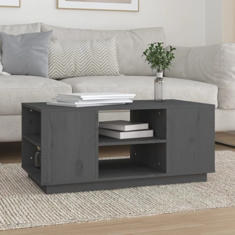 Image of Vidaxl Coffee Table Grey 90X49X40.5cm Solid Wood Pine, Grey 814401