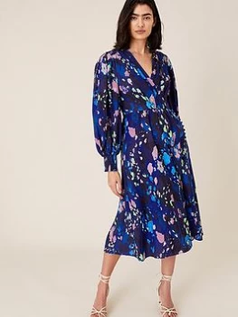 Image of Monsoon Navy Anita Animal Print Wrap Dress - 8