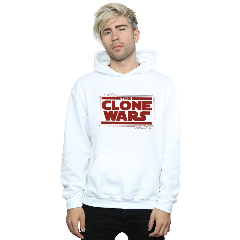 Image of Star Wars Star Wars Men Clone Wars Logo Hoodie in White Size: Small White S Male 5059568937759
