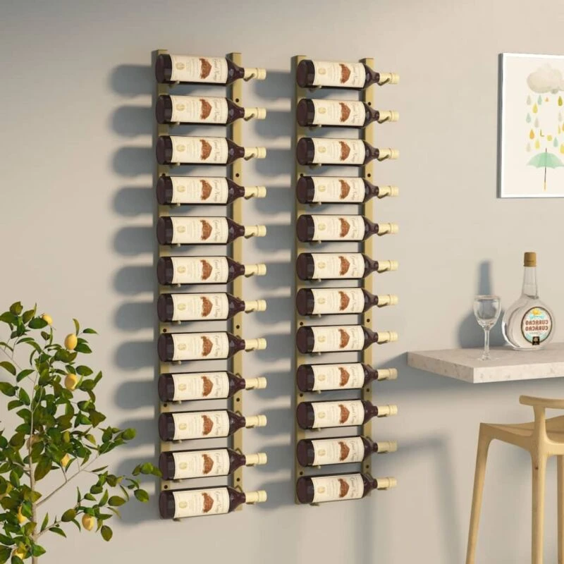 Image of VIDAXL Vidaxl - Wall Mounted Wine Rack for 12 Bottles 2 pcs Gold Iron 8720286826966