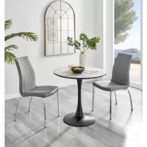 Image of Furniturebox UK - Furniturebox Elina White Marble Effect Modern 80cm Round Dining Table & 2 Grey Isco Faux Leather Chairs