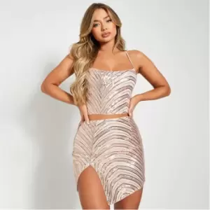 Image of I Saw It First Sequin Cross Back Crop Top Co-Ord - Metallics