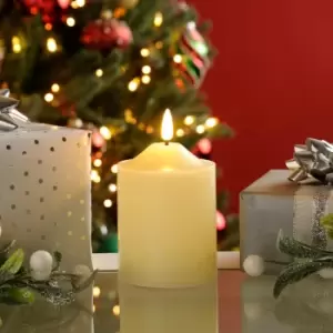 Image of Festive 10cm Battery Operated Wax Firefly Pillar Candle With Timer Ivory