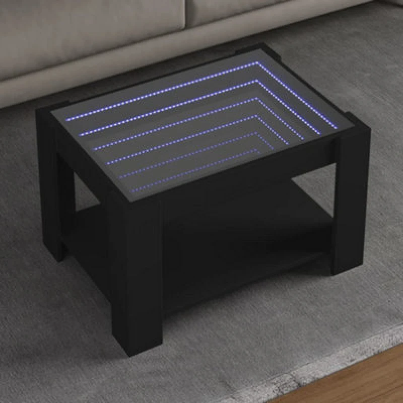 Image of vidaXL Coffee Table with LED Black 73x53x45cm Engineered Wood, Black 847547