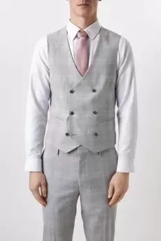 Image of Slim Fit Grey Textured Check Waistcoat