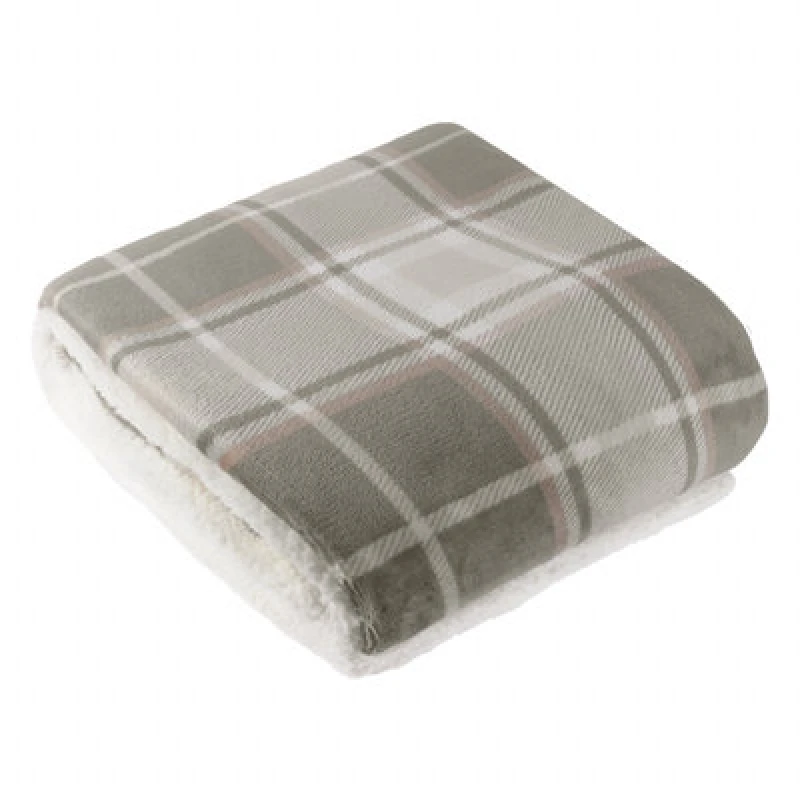 Image of Wylder Nature Braemar Sherpa Tartan Fleece Throw in Beige Size: 140cm x 180cm Beige Unisex 140cm x 180 cm