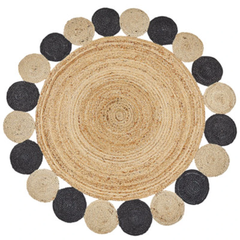 Image of Beliani Round Jute Area Rug 140 Cm Black Vostan
