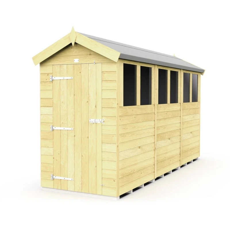 Image of Buttercup Farm 4 x 12 Feet Apex Shed - Single Door W/ Windows - L358 x W118 x H217cm in Brown Brown Unisex