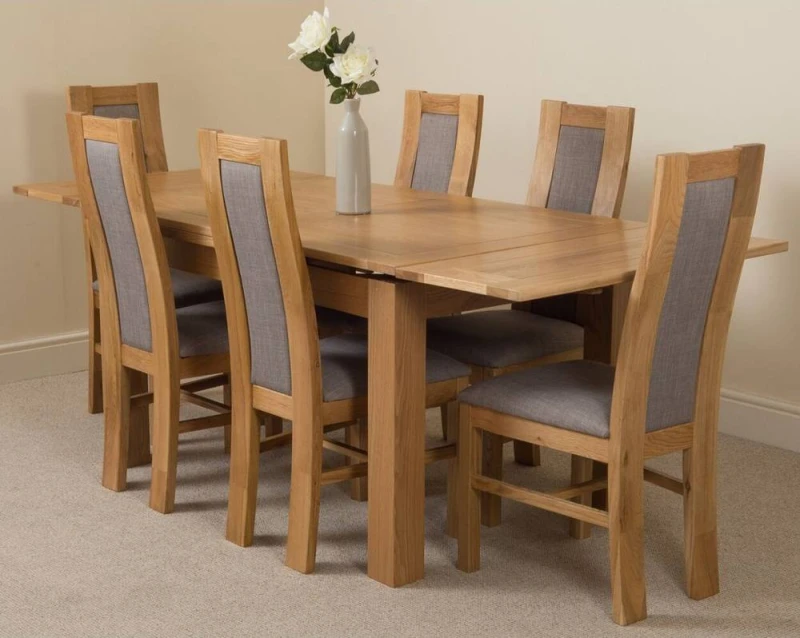 Image of Thats Furniture Richmond 140-220cm Oak Extending Dining Table & 6 Stanford Chairs in Brown Brown Unisex