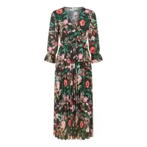 Image of Yumi Black Floral Print Midi Wrap Dress - Black