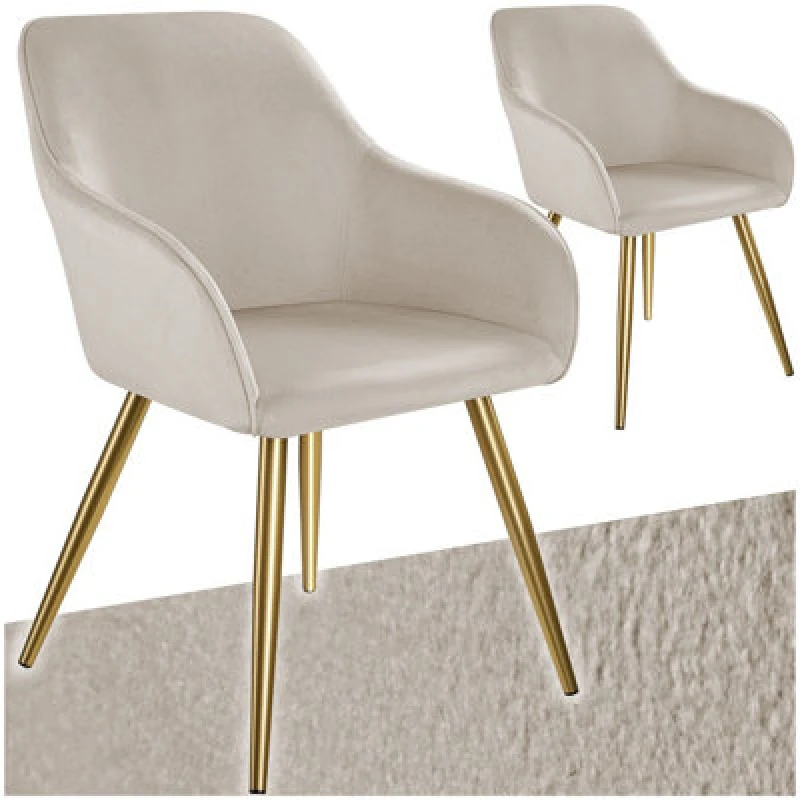 Image of Tectake Set Of 2 Chair Marilyn With Velvet Cover, Gold Steel Legs And Plush Padding - Taupe/gold