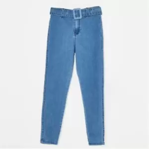 Image of Missguided Petite Self Belted Skinny Jeans - Blue