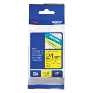 Image of Brother P-touch TZe 651 24mm x 8m Black On Yellow Laminated Labelling Tape