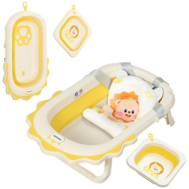 Image of AIYAPLAY Foldable Baby Bath Tub Set with Bath Cushion - Wash Basin - Yellow TJ Hughes 5061025114948